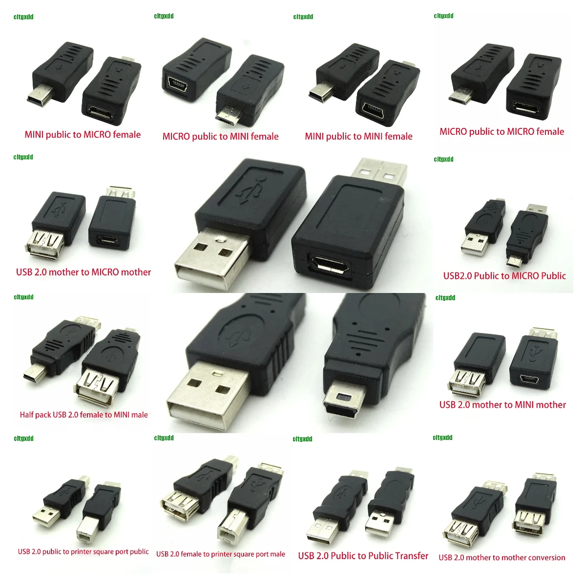 Cltgxdd USB 2.0 Adapter Mini 5P to A Male Female Micro to USB Android Data Side T Port Converter Selector Connector