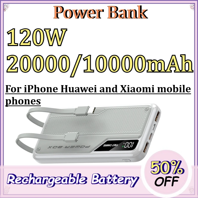120W 20000/10000mAh Power Bank for iPhone Huawei and Xiaomi mobile phones Fast Charging Portable PowerBank