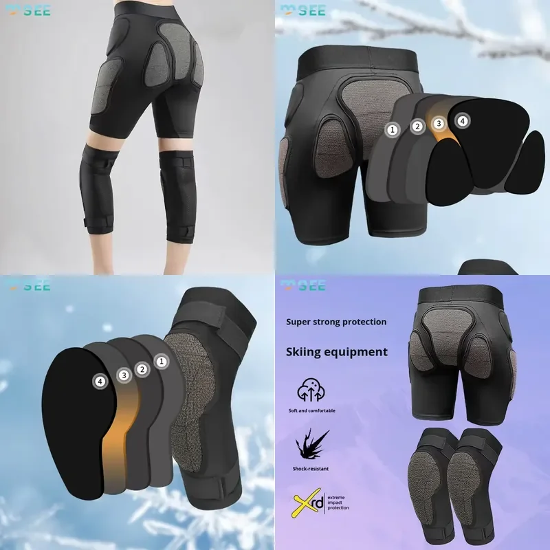 SeeMore Adult Skiing Shock Absorbing Impact Resistant Unisex Sports Gear Kit Ski Shorts Anti-Fall Pads Knee Support