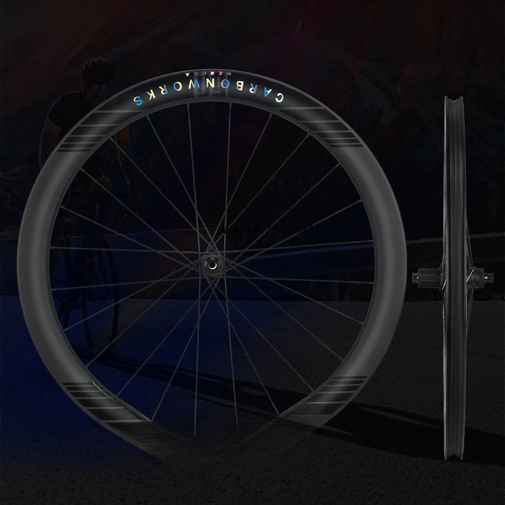 SeeMore 700C Carbon Fiber Road Bike Wheelset 50 High-Profile Open Disc Brake Carbon Rims with Blade Hubs Colorful Bicycle Wheels
