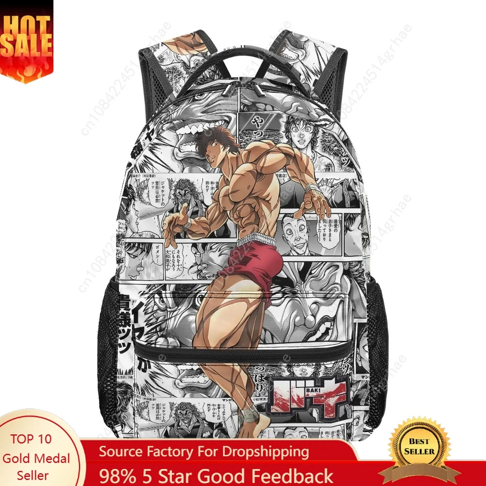 Japanese Manga All-over Print Student Backpack Custom Baki Casual Suitable for Travel and Camping Lightweight, and Easy To Clean