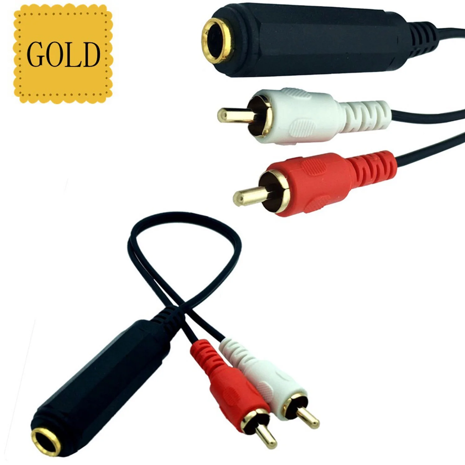 1pc 6.35mm to 2 RCA Y Splitter Cable Gold Plated 1/4 inch TRS Female to Dual 2 RCA Male Stereo Audio Extension Adapter Cable