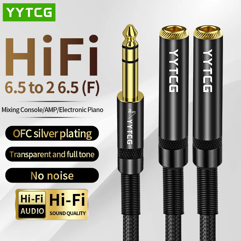 6.5mm to Dual 3.5mm Adapter Jack Audio Aux Cable 6.35 1 to 2 Y Splitter Cable Aux Audio Cord For Headphone PC Mixer Speaker