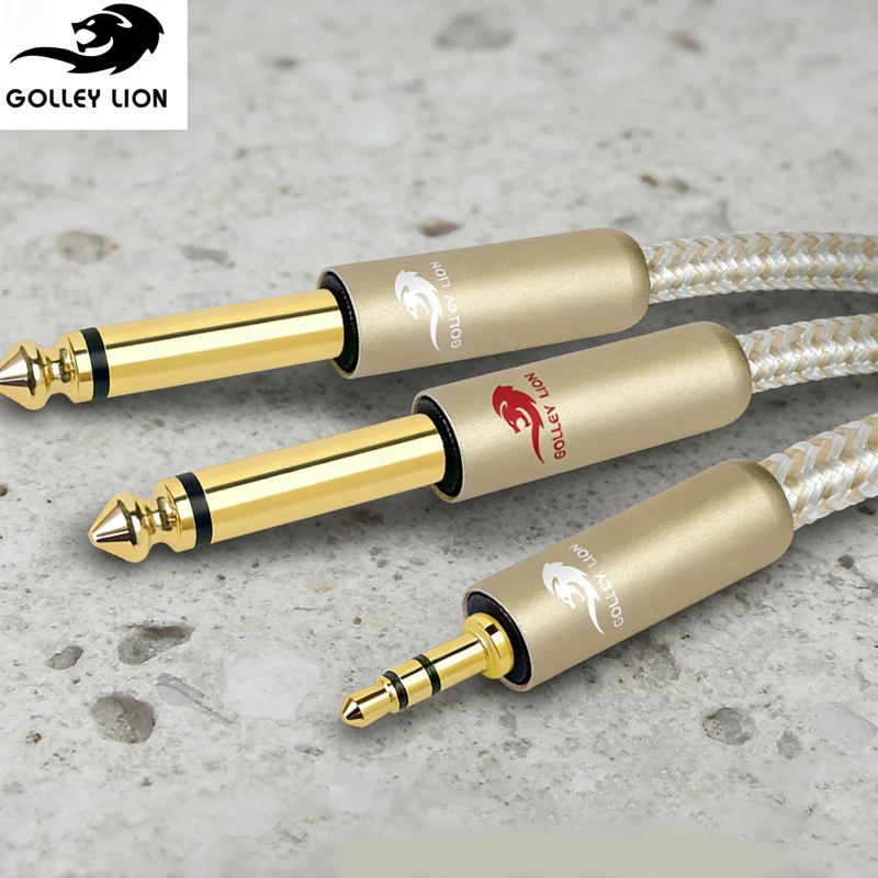 Jack 3.5mm To 6.35mm*2 Adapter Audio Cable for Mixer Amplifier Speaker Gold Plated 3.5 To Dual 6.5mm Jack Splitter Cables