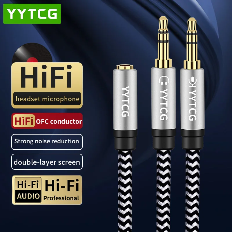 3.5mm Jack Microphone Headset Audio Splitter Cable Female to 2 Male Headphone Mic Aux Extension Cables For Phone Computer Cabo