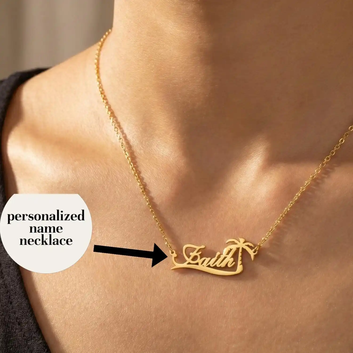 Custom Palm Tree Name Necklace Personalized Nameplate Choker Beach Necklace Coconut Necklaces For Women Stainless Steel Jewelry