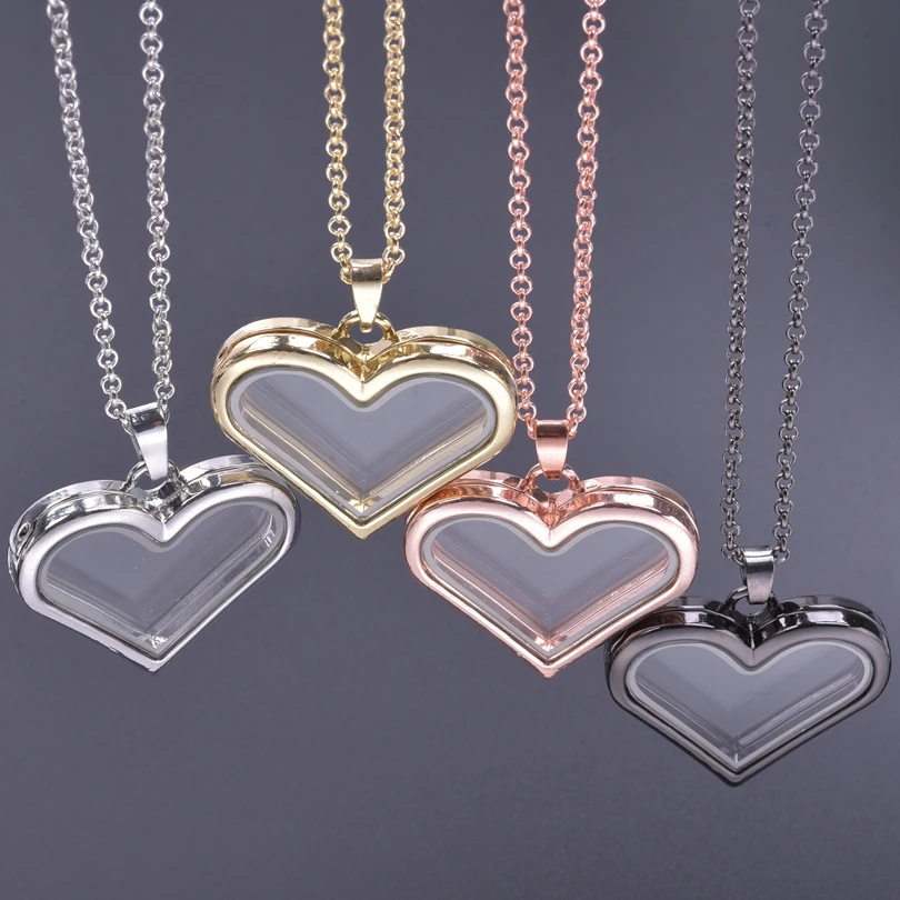 1Pc Y2K Girl Sweet Love Heart Glass Living Ashes Medaillon Pendant Necklaces Hip Hop Couple Memory Locket Collier Homme Jewelry