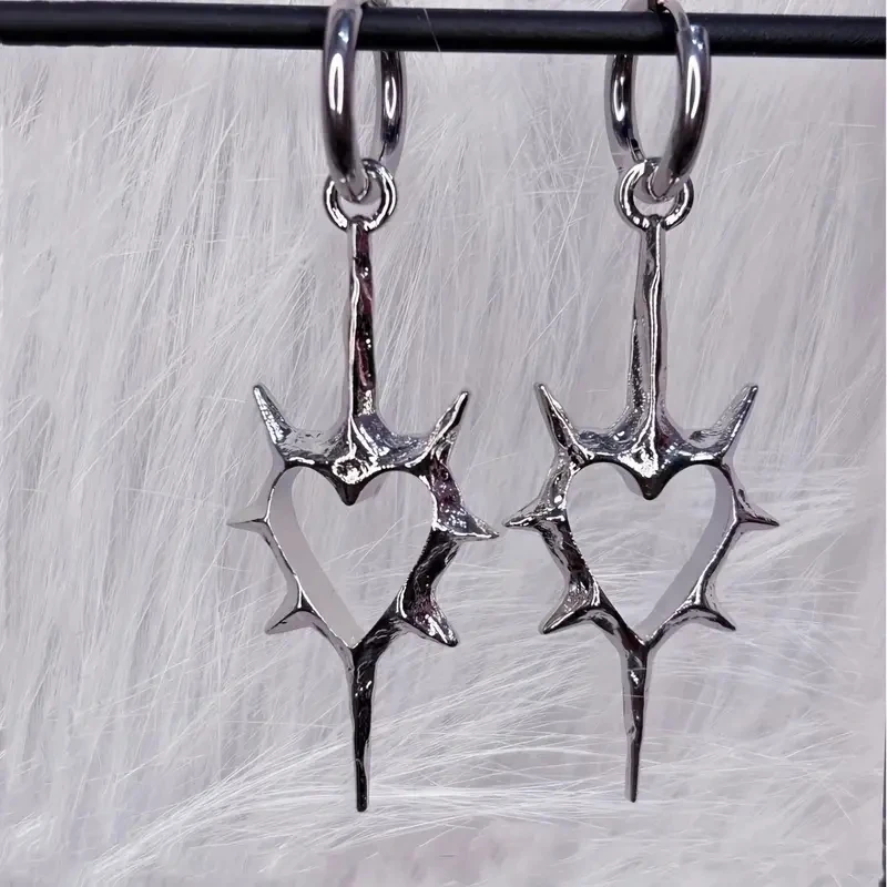 Goth Thorn Heart Earrings Korean Fashion Cross Earrings for Women Punk Charms Earring Grunge Jewelry Hip Hop Vintage Accessories