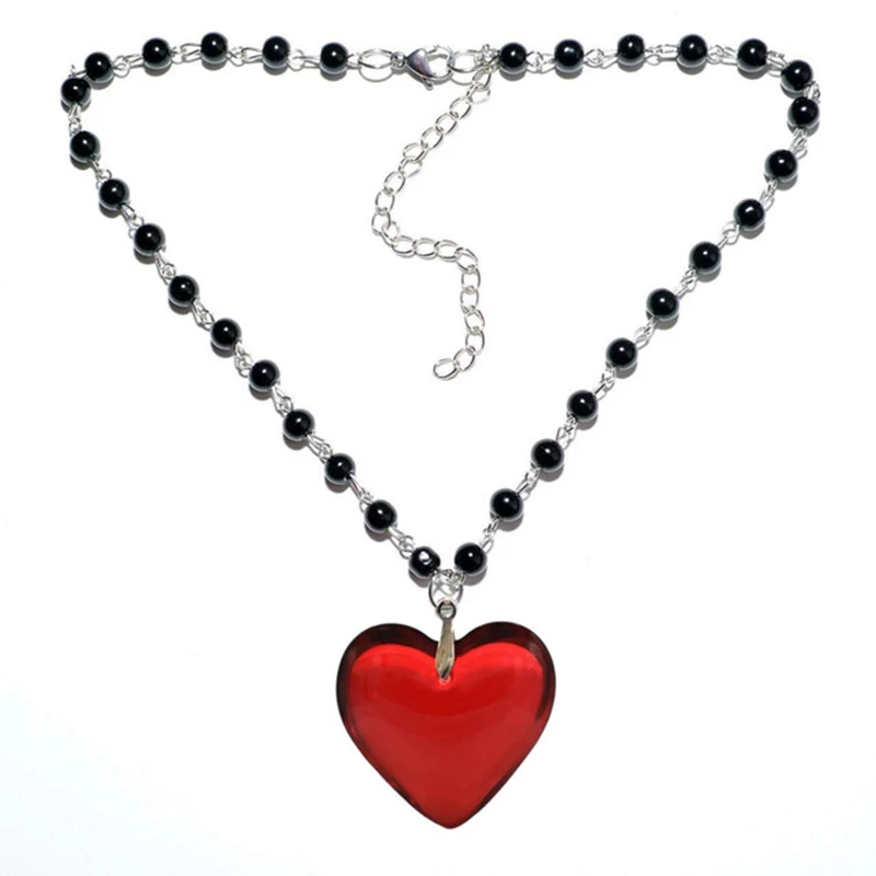 Gothic Crystal Love Heart Pendants Necklace for Women Punk Rock Necklaces Hip Hop Cool Girl Beaded Chains Party Jewelry New
