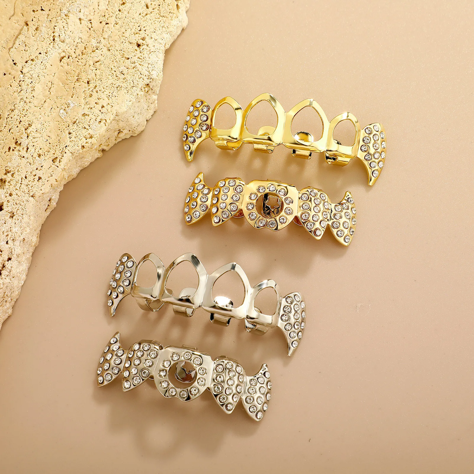 Hip Hop Iced Out Cross Heart Grillz Gold Silver Hollow Point Teeth Top Bottom Dentist Metal Mouthpiece Rapper Bling