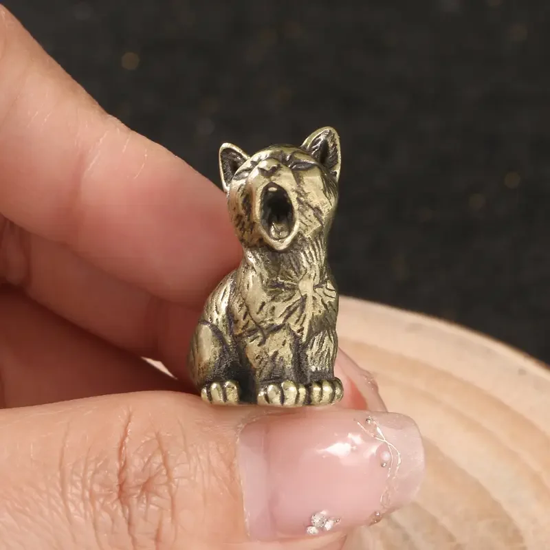 Charming Brass Cat Figurine - Solid Copper Keychain Charm Perfect for Home Decor Gifts Collectible Display Cat Christmas Decor