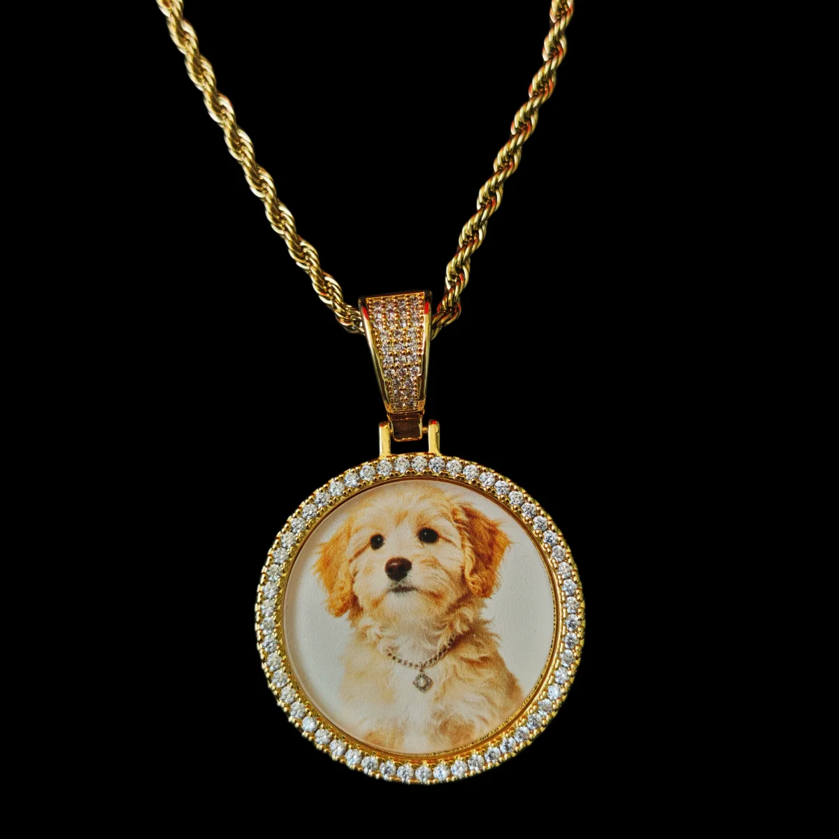 Personalized Pet Photo Necklace Custom Dog Cat Portrait Round Pendant Twisted Rope Chain Memorial Keepsake Gift