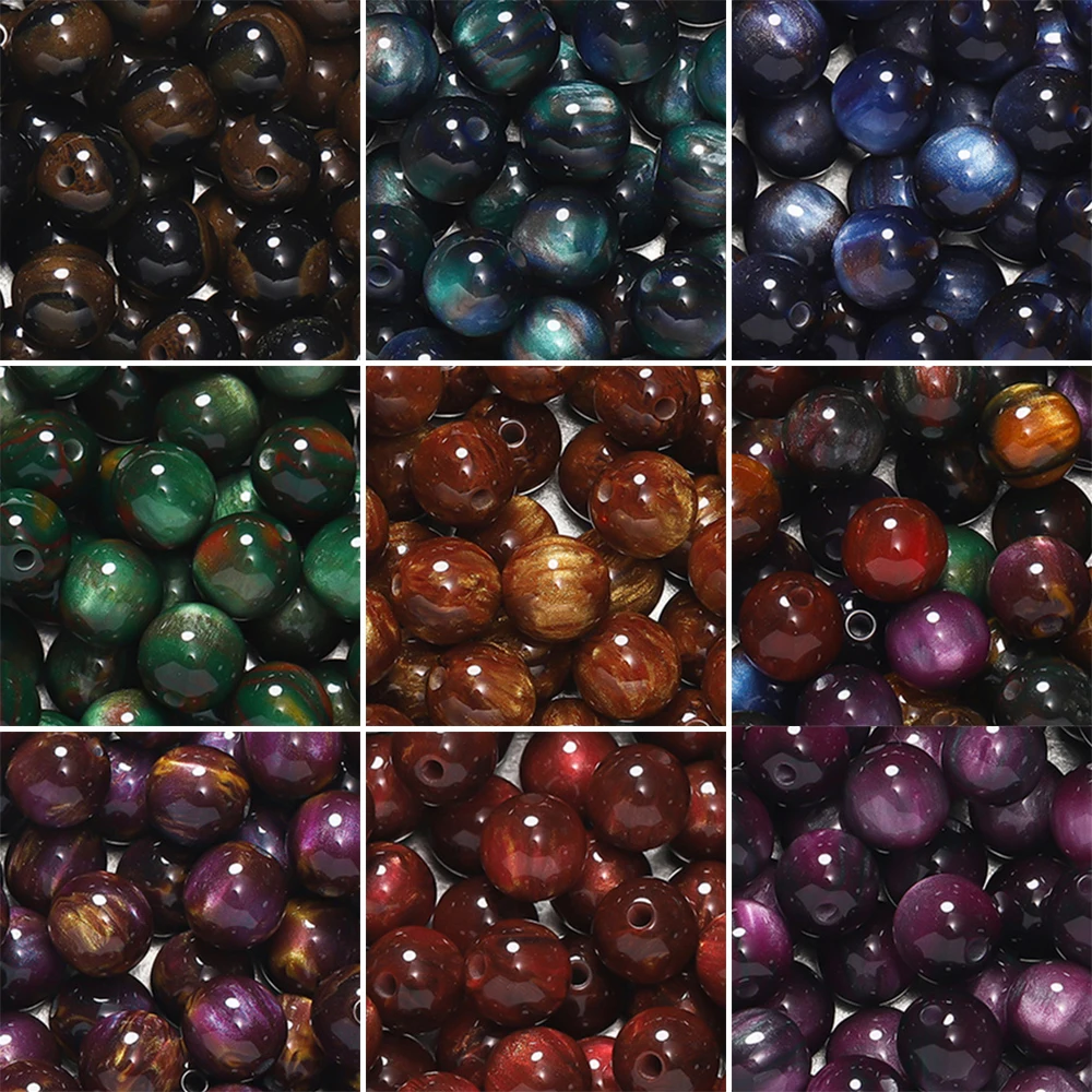 20-50pcs/lot Glitter Imitation Cat Eye Round Resin Bead Loose Beads for DIY Charm Necklace Bracelet Jewelry Making Findings