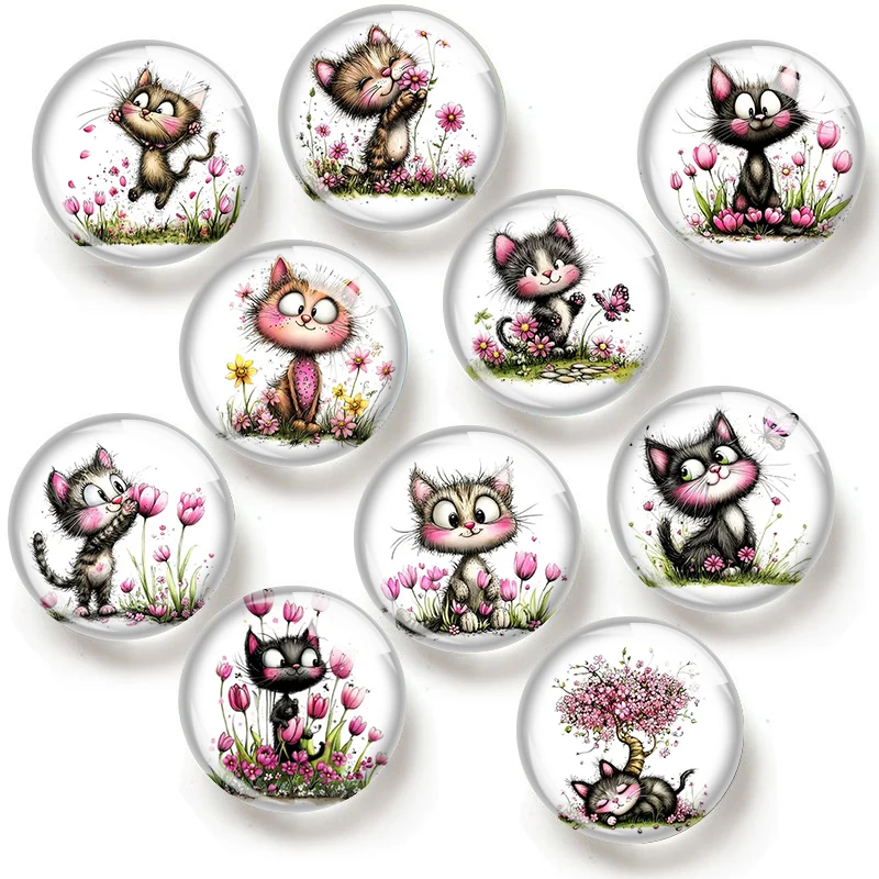 Spring Flower Butterfly Cat 12/18/20/25mm glass cabochon  bracelet pendant rings for jewelry demo earrings back Making findings