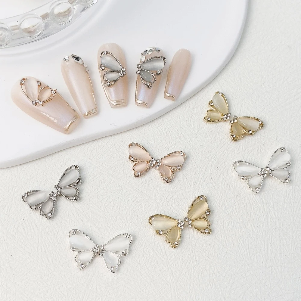 10pcs Half Cat Eye Butterfly Nail Art Charm 3D Alloy Shiny Transparent Butterfly Nail Decoration DIY Luxury Nail Accessories