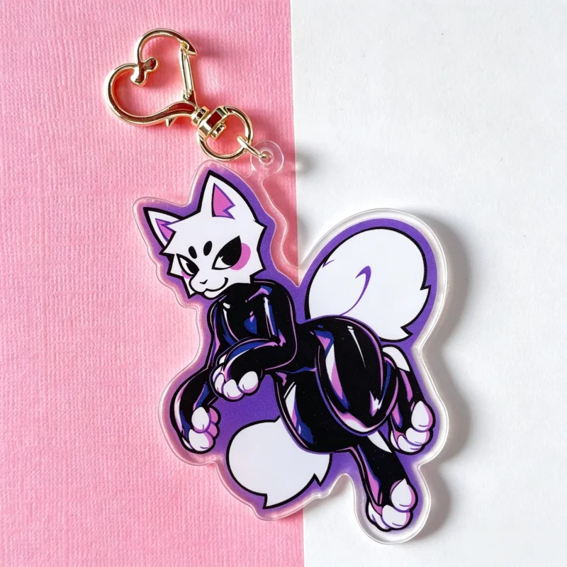Latex Kitty Anthro Furry Acrylic Keychain Cute White Cat Fursona Charm Bag Pendant Cartoon Animal Collectible Gift For Fans