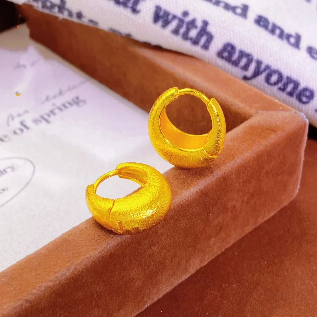 Minimalist Style Brushed Matte C-Shaped Hoop Versatile Earrings For Women 24K Gold AU999, Neat and charm-enhancing