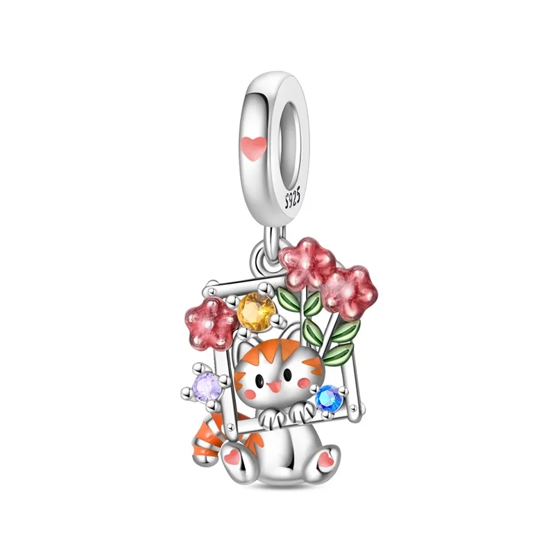 925 Sterling Silver Cat Frame Charms Pendant For Women Fit Original Bracelet DIY Birthday Party Jewelry Gifts