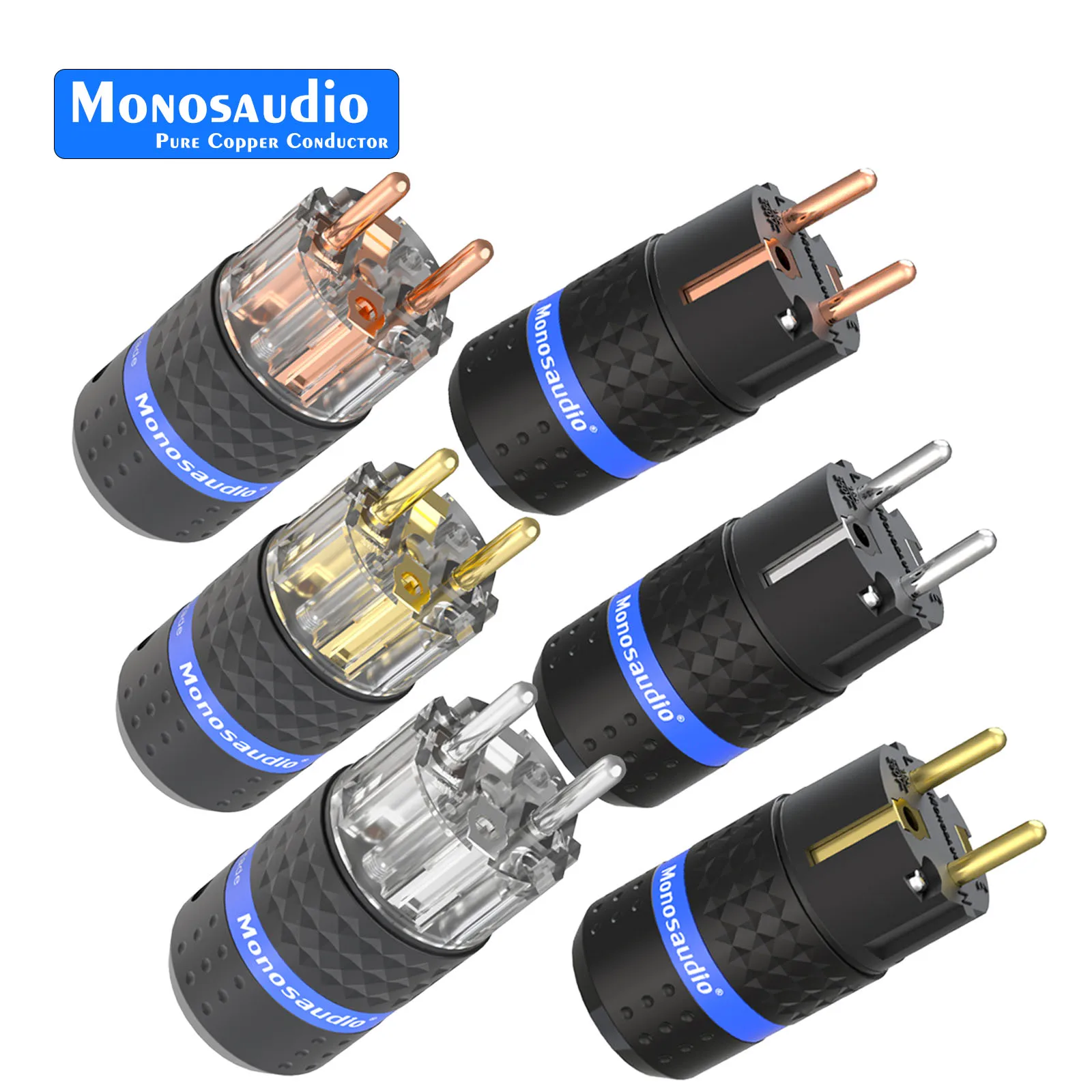 Monosaudio Pure Copper EU Power Plug for Audio DIY Mains Power Cable Transparent Connector E102/E103