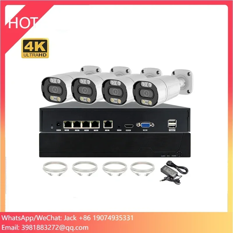 4K 8MP TSEYE Camera Waterpoof 4CH POE NVR Kit Surveillance for Outdoor Set H.265 P2P IP Colorful Night Vision Bullet Cameras