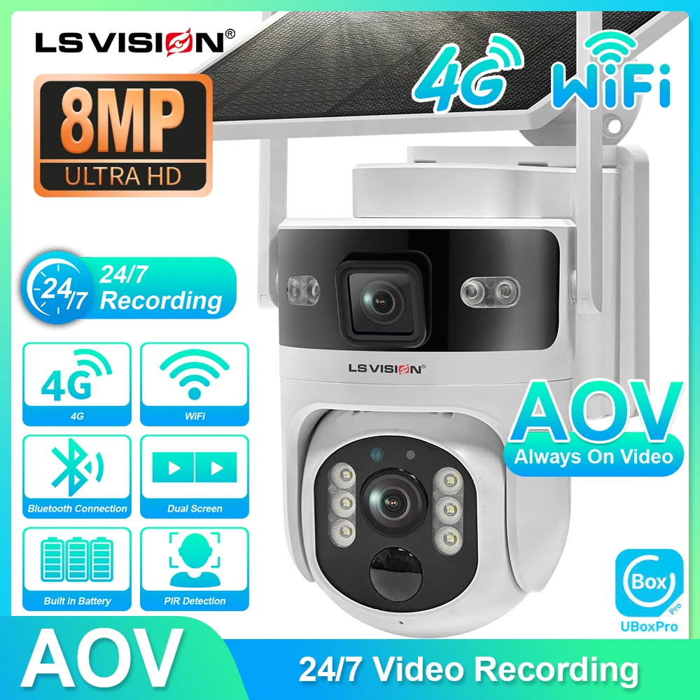 LS VISION Outdoor Surveillance Camera Wifi Security Cameras 4G 24/7 Recording AOV+PIR Human Detection Auto Tracking UBOX Pro