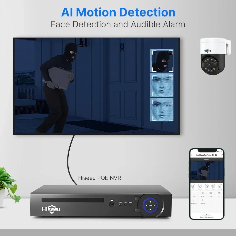 H.265 8Channel Ai Face Detection Outdoor 2-way Color Night Vision Nvr Poe Security Cctv Ip Camera Surveillance Systems 8mp 4k