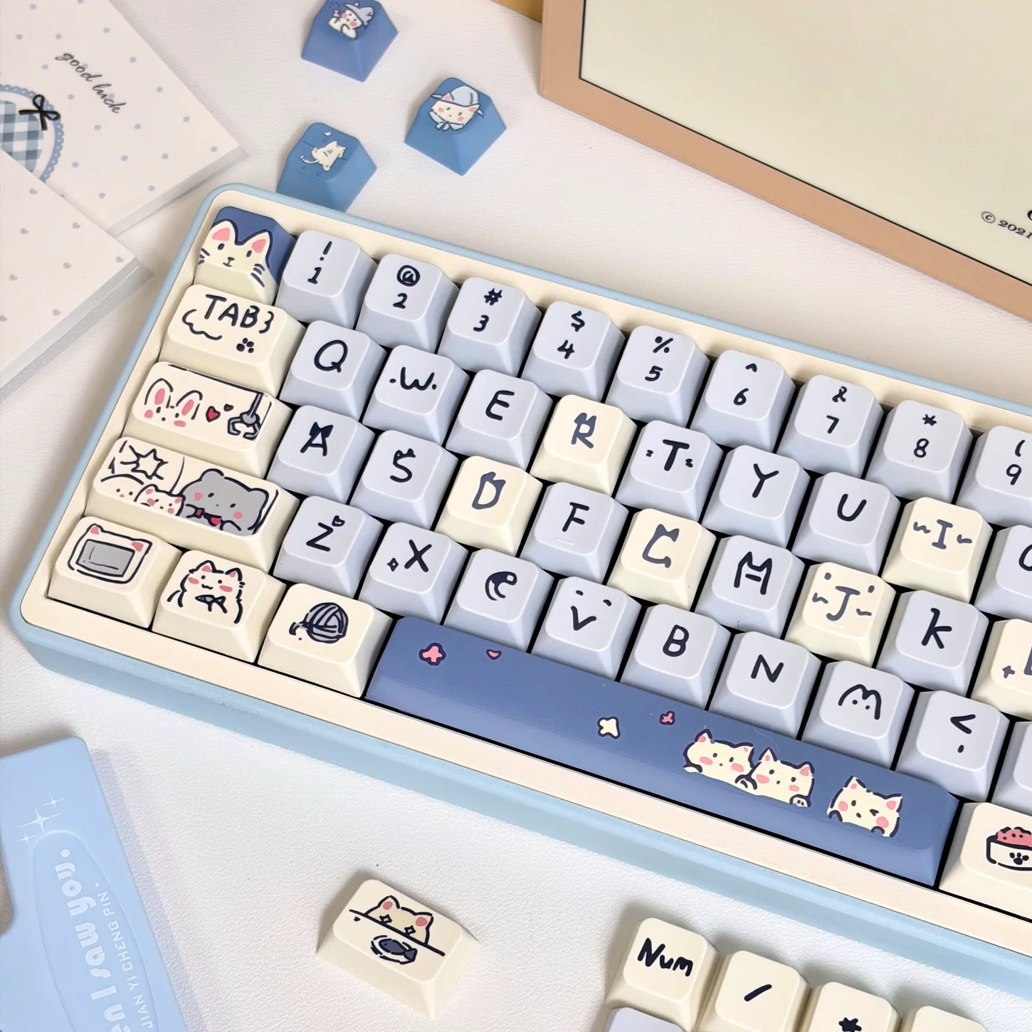 Cherry MOA Cute Kitten Key Cover Kit 95/114/118 Key HI75 HI8 68 F99 104 64 Wooting Mechanical Keyboard