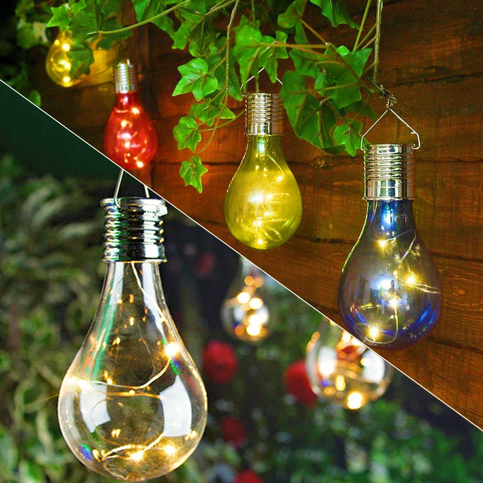 Outdoor Hanging Solar LED Light Bulb Waterproof Solor Lamp 5LEDs Warm White Multicolor Rotatable Garden Camping Light Decor Lamp