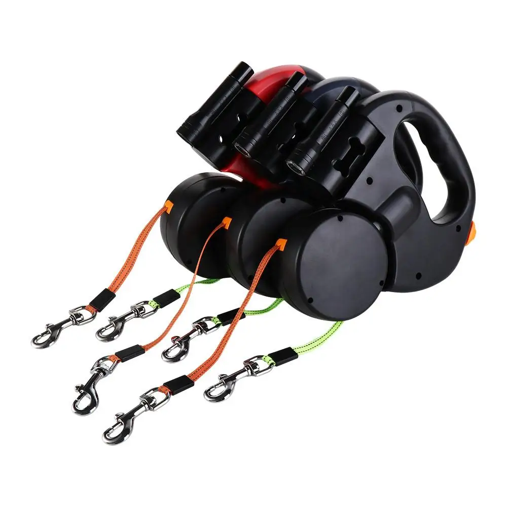 With Lights Double Dog Walking Leash Reflective Adjustable Dual Retractable Rotation Rope Plastic 360 Swivel