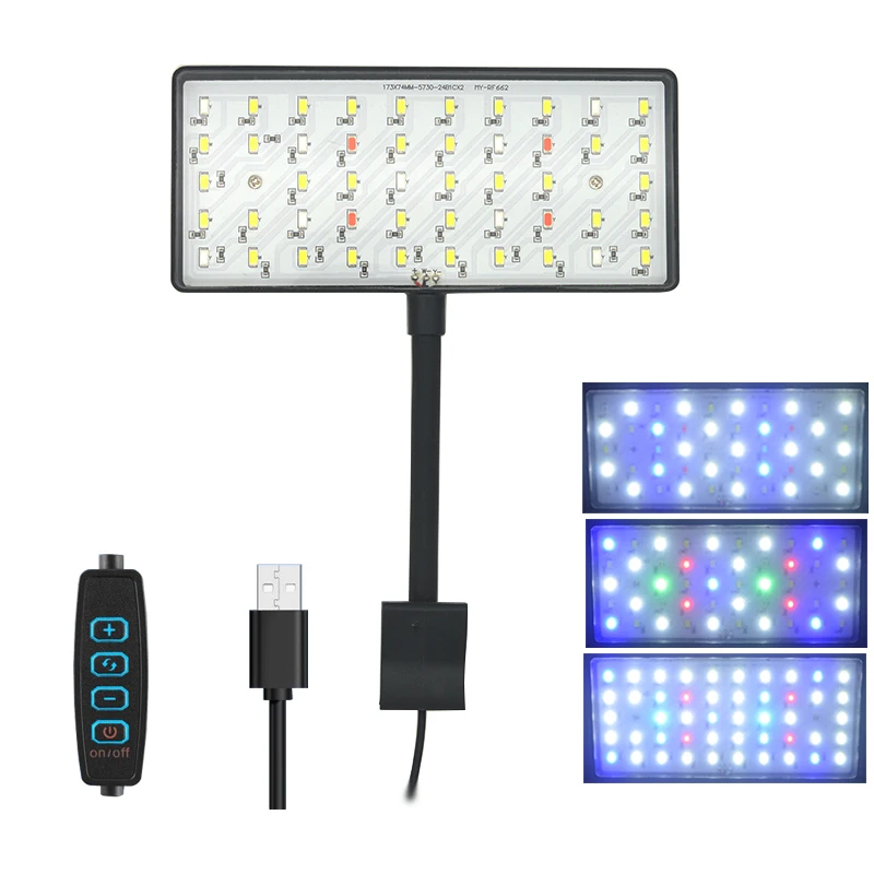USB Aquarium LED Light Full Spectrum Aquatic Plant Grow Lamp Fish Tank Adjustable Brightness Dimmable 360° Rotatable Light 8W