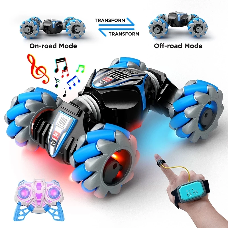 Watch Gesture RC Drift Car 4WD 2.4G - Double-Sided Driving 360° Rotation, LED Lights Dual Control Gift for Kids Boys Girls Teens