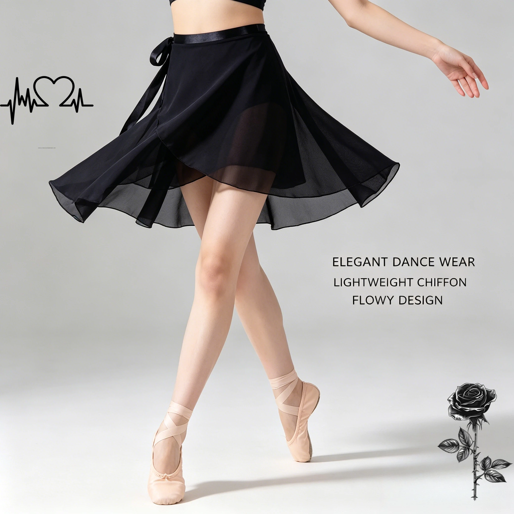 Ballet Chiffon Dance Skirt Kids Girls Waist Swing Half Skirt Practice Performance Stage Training Costume Gymnastics Wrap Skirt