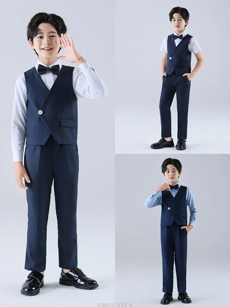 Luxury Children Formal Suit Set for Teenager Boy Wedding Party Anniversary Clothing Set 4 Pieces Kids School Uniform Outfit Wear