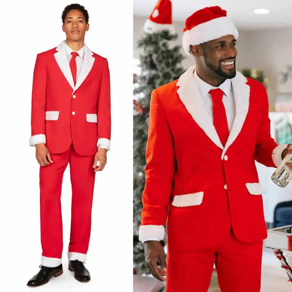 Merry Christmas Set Men Suits 2 Pieces Jacket Pants Single Breasted Outfits Casual Party Prom Clothing Customized