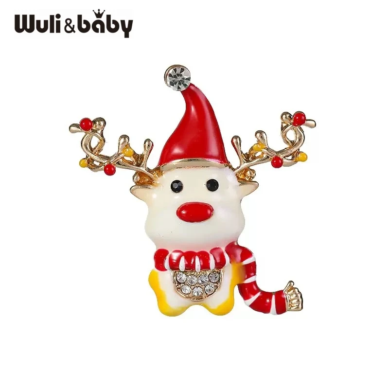 Wuli&baby Cute Christmas Deer Brooches For Women Lady Enamel Wear Scarf Hat Animal New Year Brooch Pins Gifts
