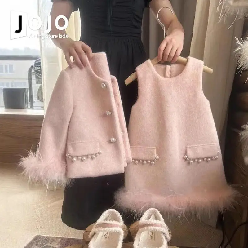 Girls' Small Fragrant Dress Set 2026 Autumn and Winter New Children's Christmas and New Year with a Small Coat Vest Skirt