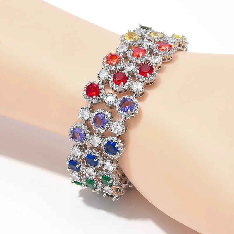luxury Elegant tennis bracelet Silver Plated , Multicolor zirconia elegant daily wear and gift giving, Christmas Gift