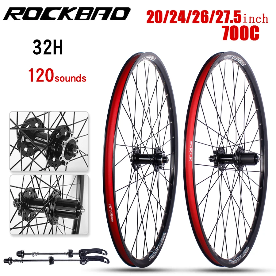 ROCKBAO Mountain Bike Wheelset 24/26/27.5 inch Disc Brake 4Bearings 7-11speed Quick Release 29er 120sounds MTB 700CBicycle Wheel