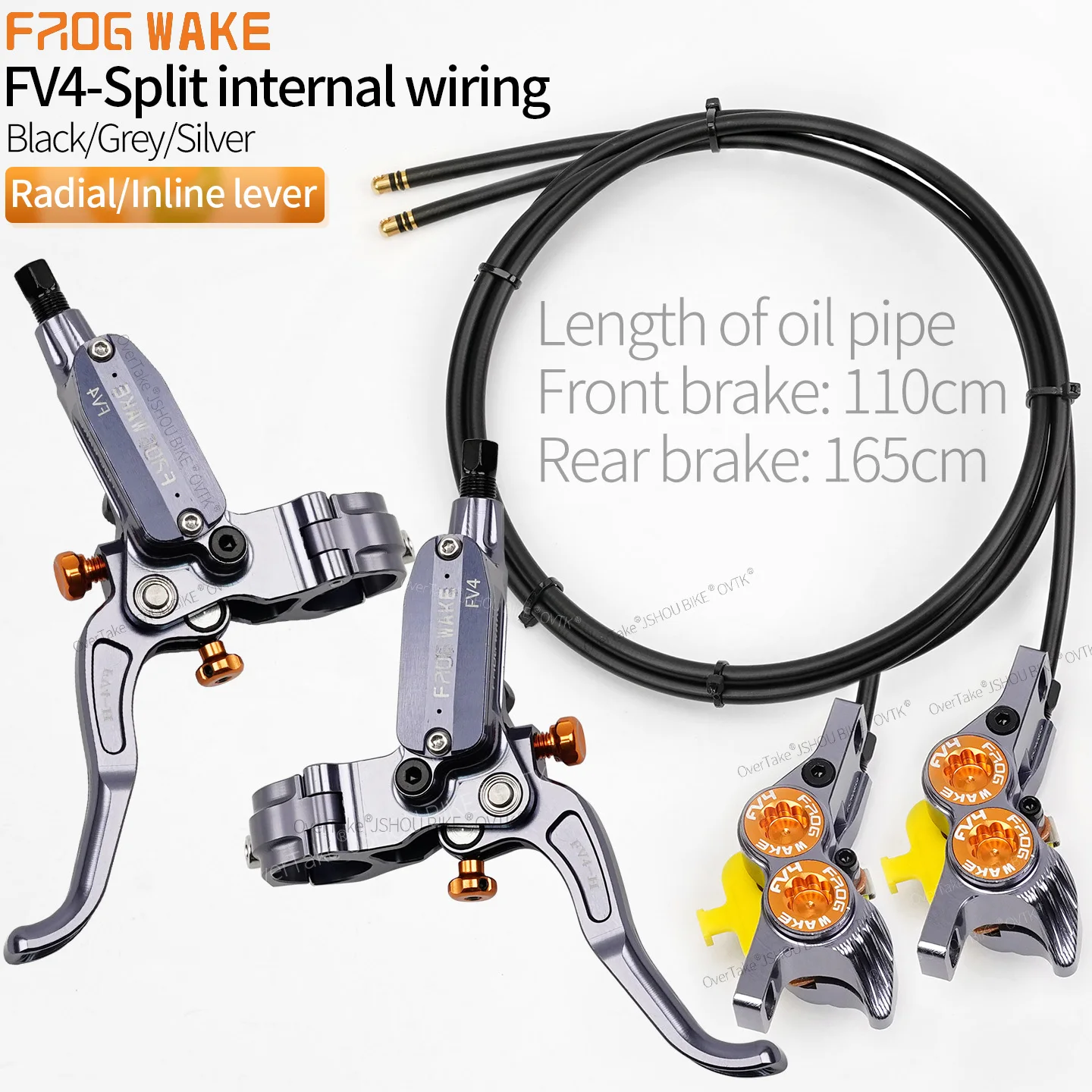 FROGWAKE FV4 4-Piston Hydraulic Disc Brake Split-Type for Internal Cable MTB Disc Brake Inline Radial Levers Caliper Bike Parts