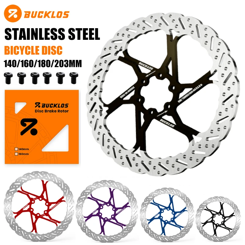 BUCKLOS 140mm 160mm 180mm 203mm Bike Brake Disc Stainless Steel Bicycle Brake Rotors Road MTB Bike Rotor 6-Bolt Cycling Disc