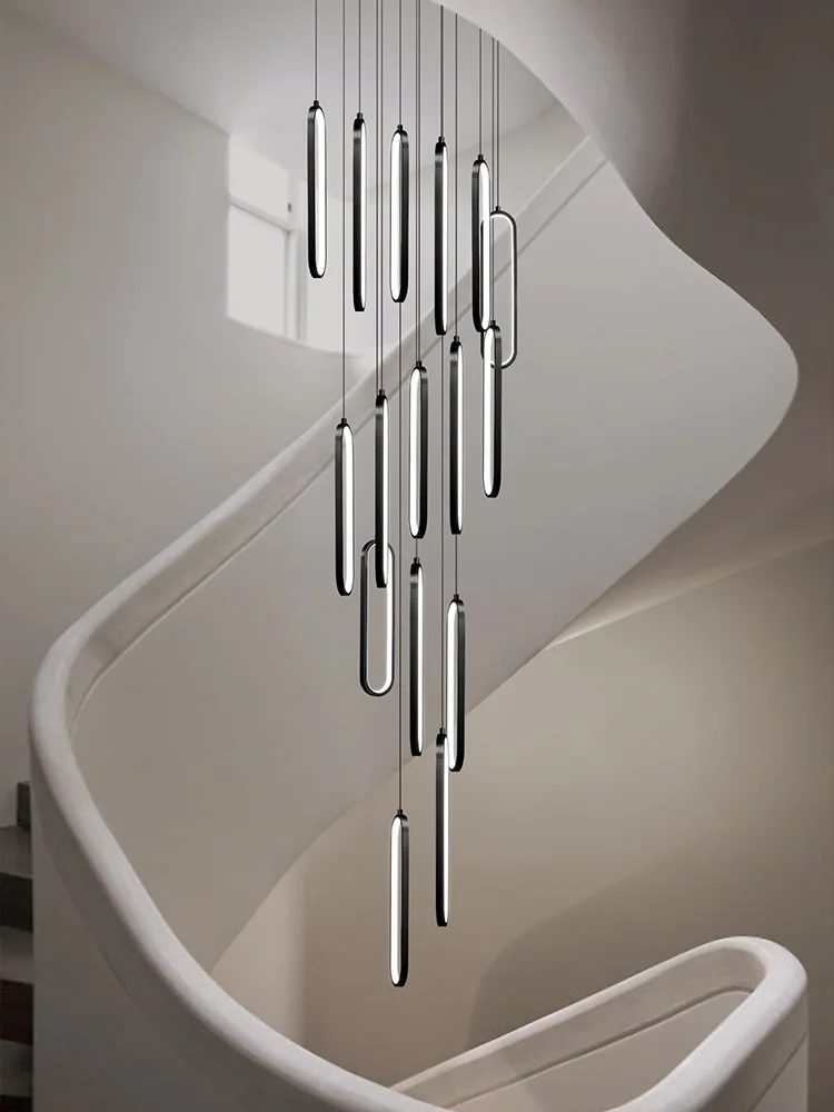 Oval Staircase Chandelier Led Minimalist Duplex Living Room Dining Table Bedroom Lamp Designer Hotel Penthouse Long Pendant Lamp