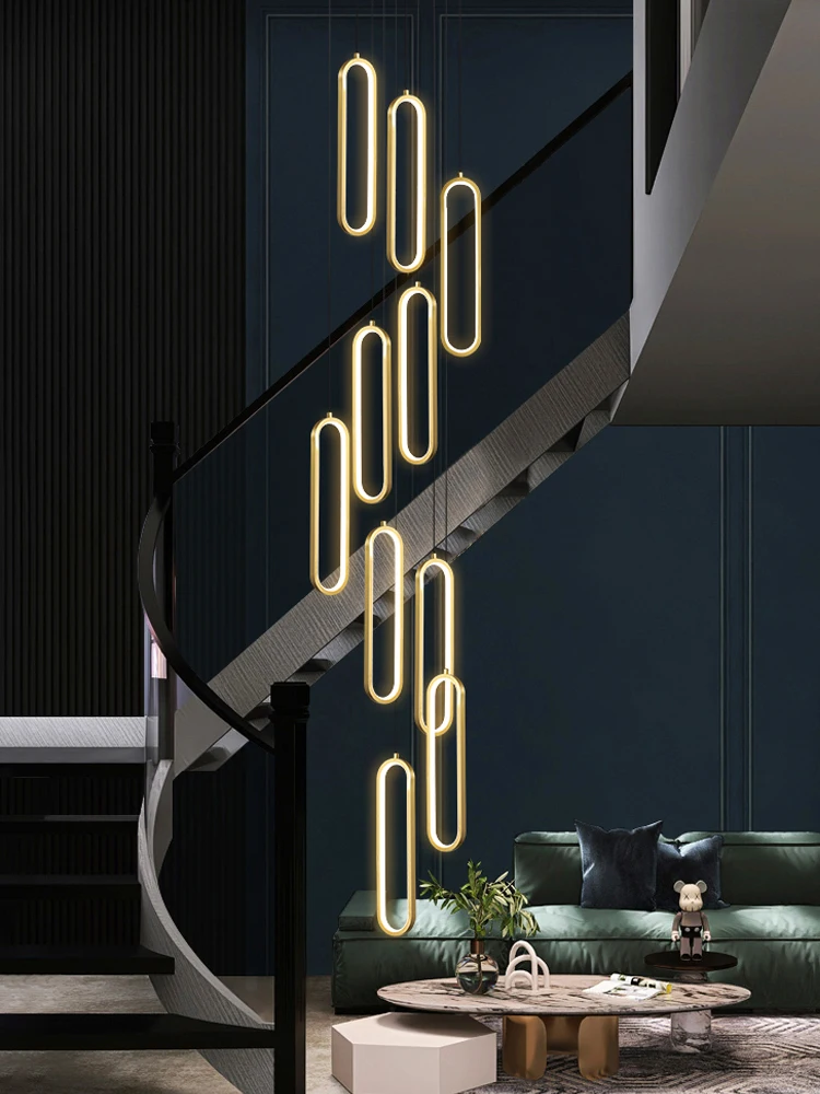 Oval Shaped Pendent Lamp Modern Attic Pendant Light Minimalist Long House Drawing Room Dimming Lighting LED Staircase Chandelier