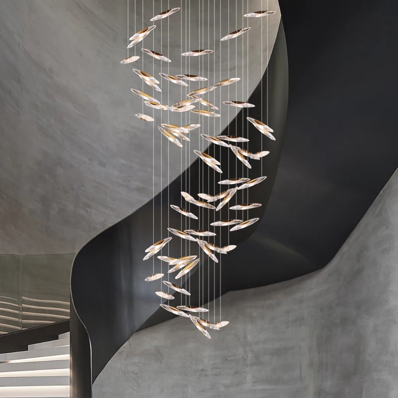 Luxury Crystal Chandelier Modern Living Room Lamp Design Villa Hotel Showroom Loft Indoor Lighting Long Staircase Chandelier