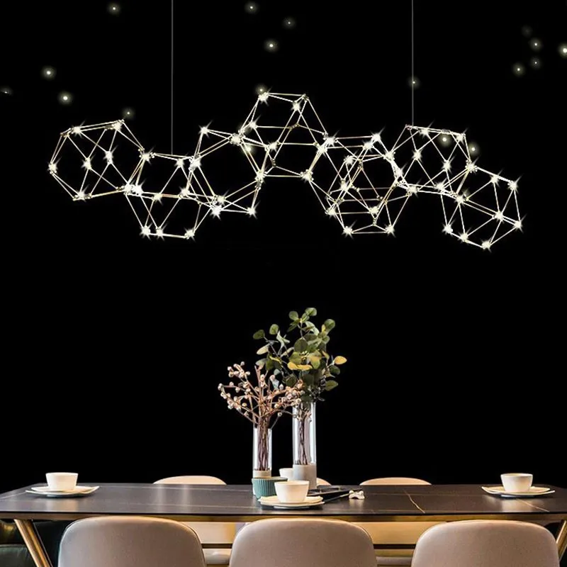 LED Polyhedral Starlight Chandelier Minimalist Creative Design Personalized Bar Table Lamp Restaurant Shop Firefly Chandelier