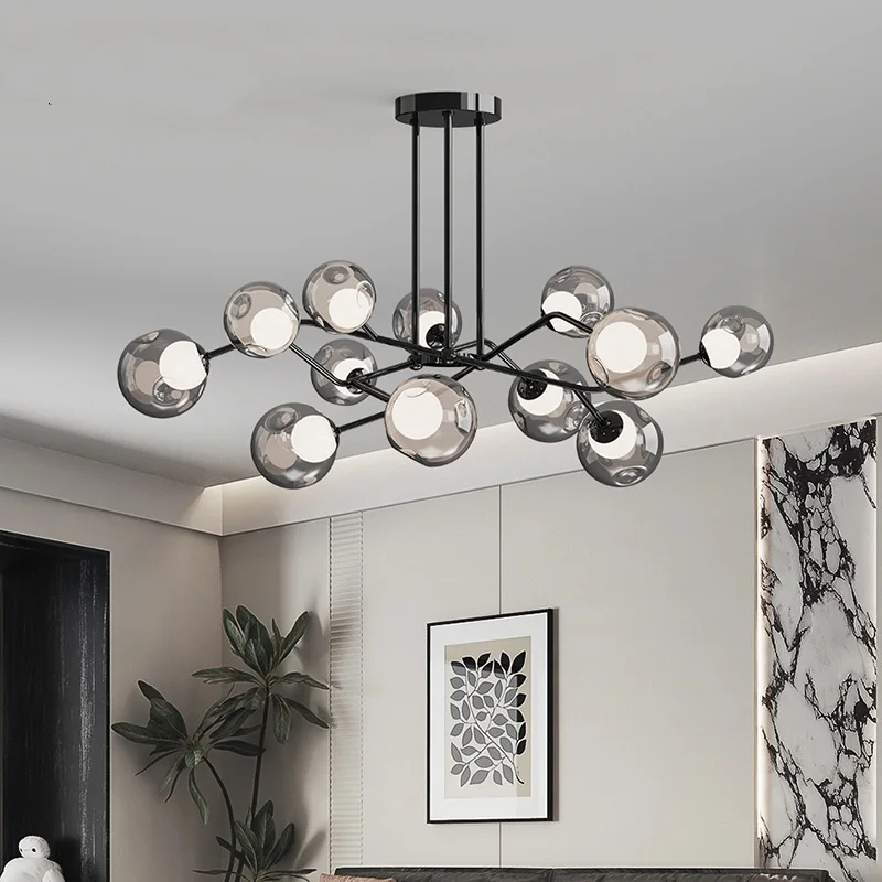 Modern Magic Bean Molecule Chandelier Smoke Gray Glass Ball Pendant Light For Italian Restaurant Bar Living Room Modern Lighting
