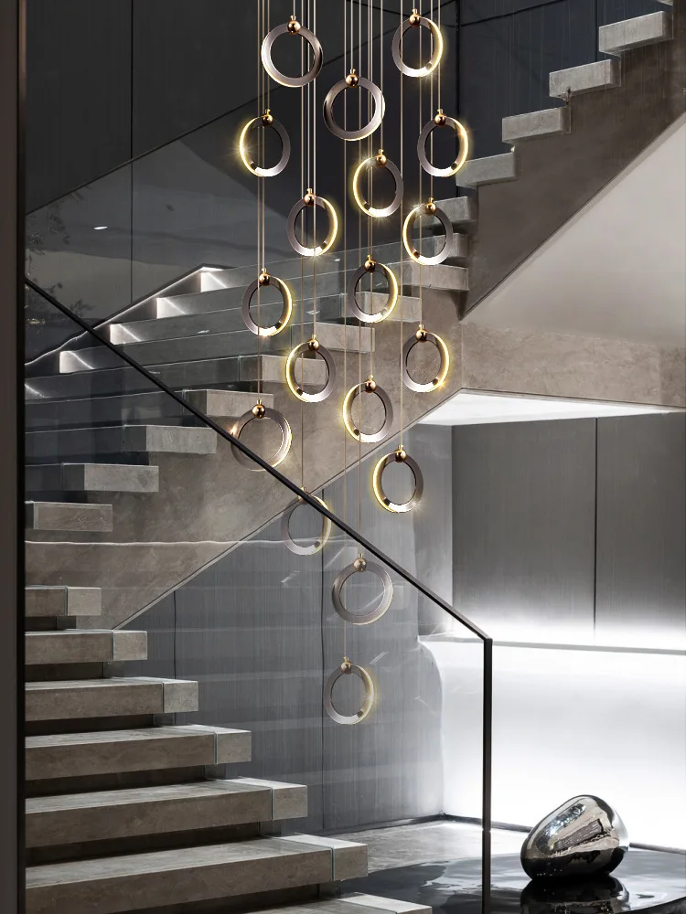Duplex Staircase Lamp Long Chandelier Black Gold Modern Minimalist Light Luxury Creative Lighting Villa Loft Living Room Rng