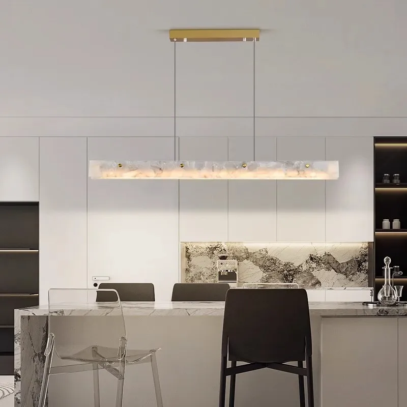 Minimalist Design Natural Marble Pendant Light Modern Restaurant Kitchen Long LED Hanging Chandelier Stone Ceiling Lamp Decor