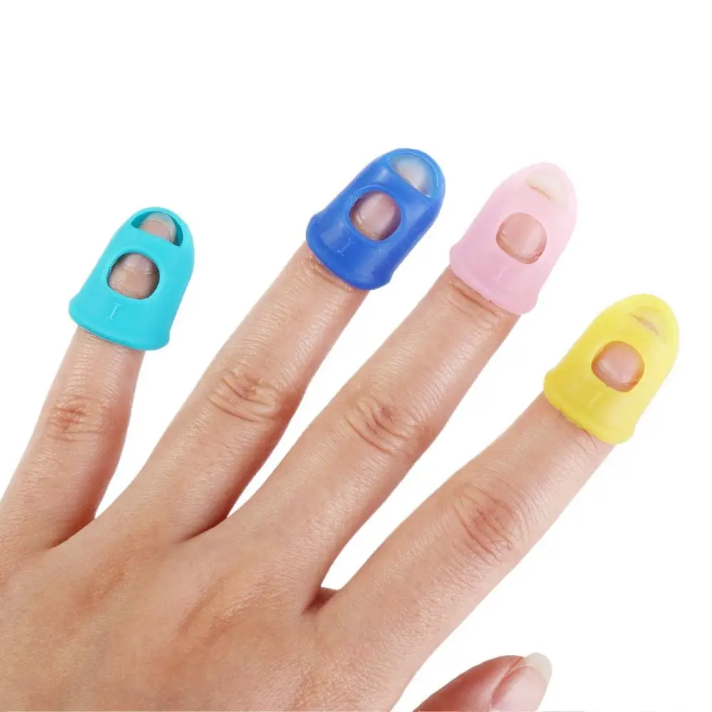 4pcs/set Non-Slip Guitar Fingertip Protectors Solid Color DIY Craft Glove Silicone Finger Guards Rubber Thimble