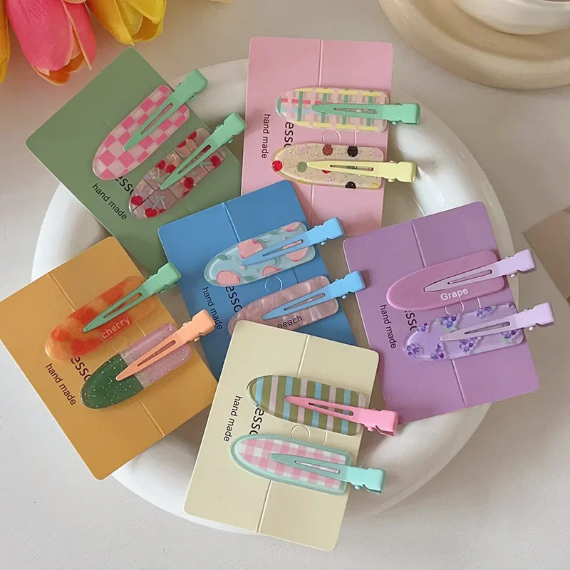2/4pcs Candy Color Fruit Hair Bang Clip Summer Hairpin No Crease Acrylic Barrette Hair Side Clamp For Girl Hair Accessories