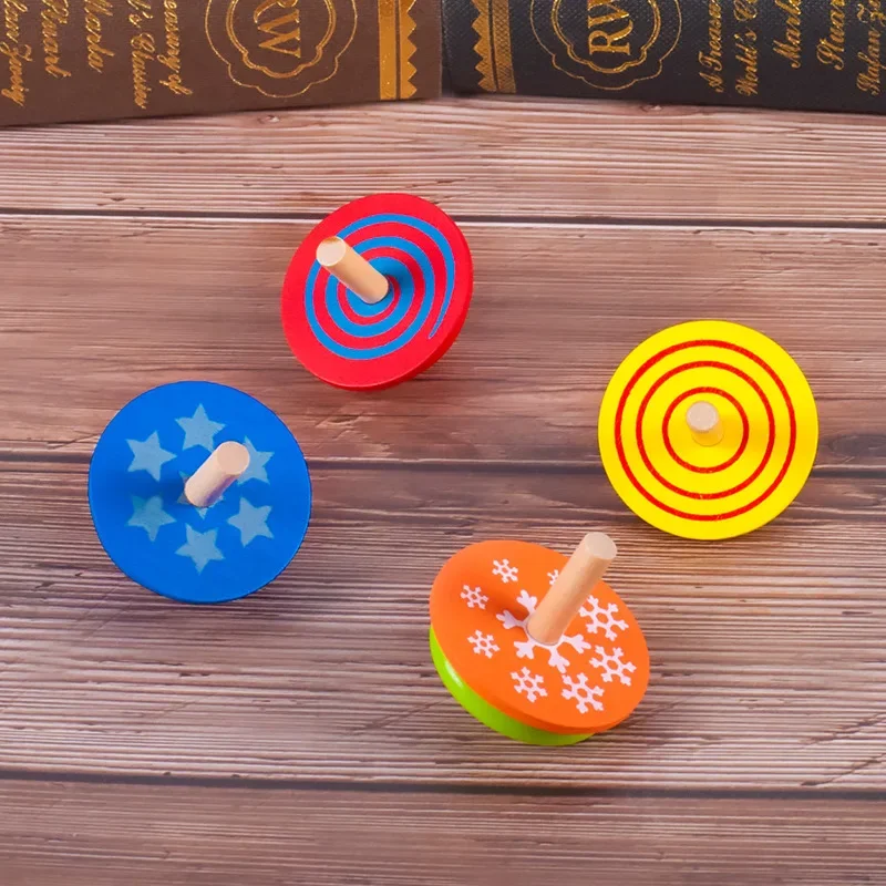 4Pcs/Set Kids Funny Wood Gyro Toys Children Adult Relief Stress Desktop Spinning Top Toys For Children Kids Birthday Gifts